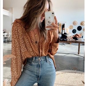 12th Tribe Gold Rush Satin Cheetah Button Up Shirt